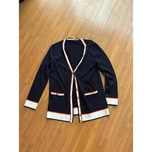 Tory Burch 100% Merino Wool Madeline Navy Cardigan Sweater Medium